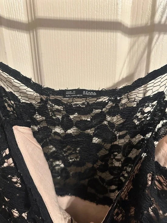 Zara A-Line Lace Spaghetti Strap Mini Dress w Nude Lining, Black, Sz L - Picture 13 of 15